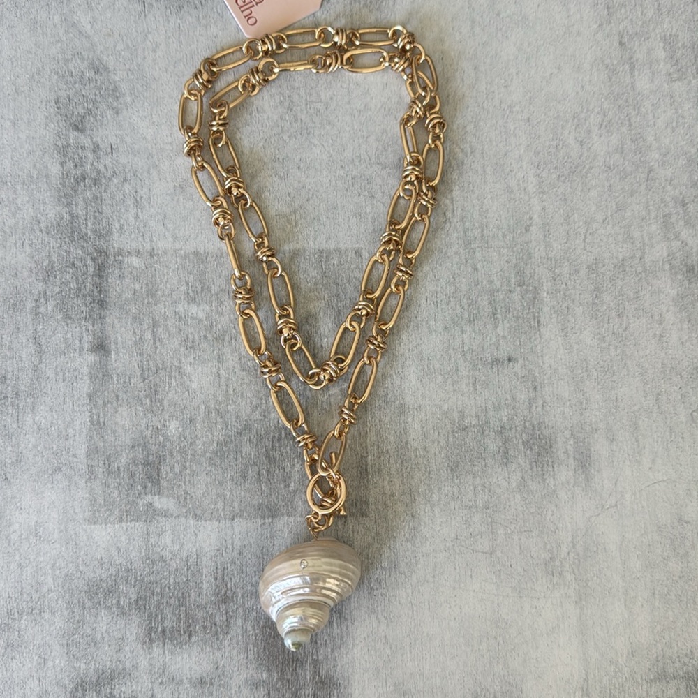Camila Coelho Gold Color Necklace Chain & Knot w Natural Conch Shell Pendant - Picture 12 of 14